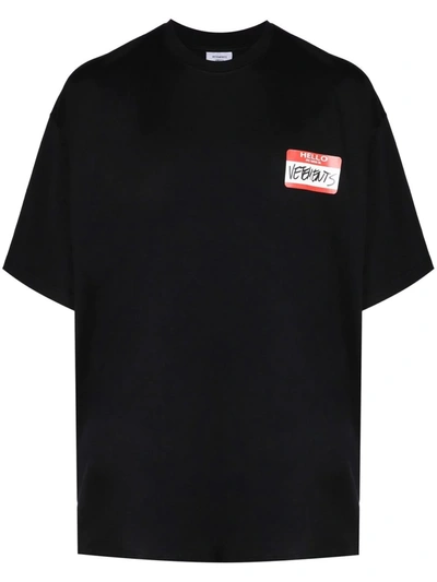 関税込【VETEMENTS】Name Badge T-Shirt Black Vetements Name Tag-print Cotton T-shirt In Black | ModeSens
