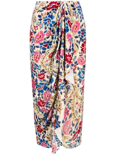 Isabel Marant Breena Floral Wrap Midi Skirt In Beige