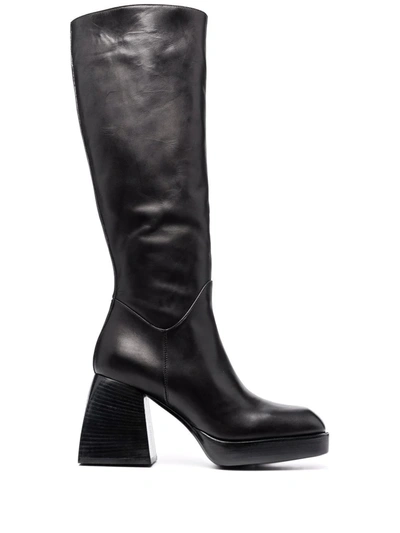 Nodaleto Square-toe Knee-length Boots In Black