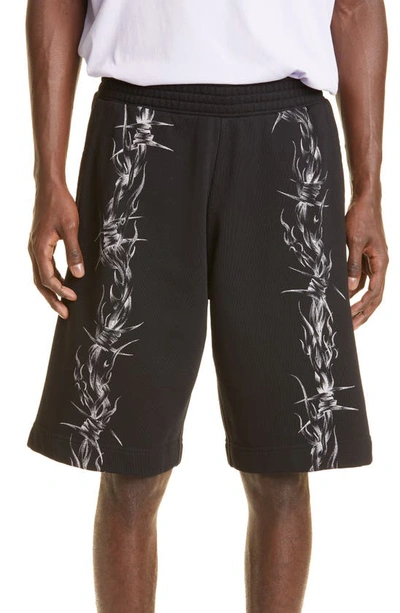 Givenchy Barbed Wire Graphic Cotton Shorts In Black