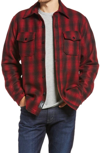 Schott Plaid Wool Blend Shirt Jacket In Red/ Black