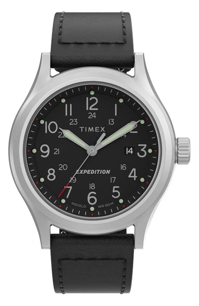 Timexr Expedition Sierra Leather Strap Watch, 41mm In Black