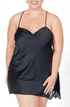 Rya Collection Plus Size Darling Lace-inset Silk Chemise In Black