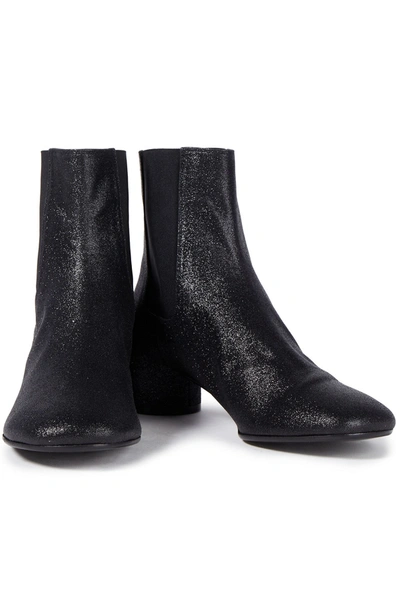 Mm6 Maison Margiela Glittered Leather Ankle Boots In Black