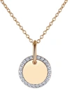 Lafonn Classic Simulated Diamond Round Disc Pendant Necklace In Clear/ Silver/ Gold