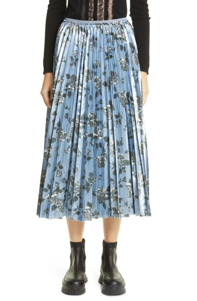 Red Valentino Redvalentino Floral Printed Pleated Midi Skirt In Azure