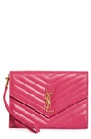 Saint Laurent Monogram Quilted Leather Clutch In Fuxia Couture