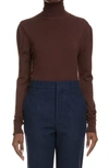 Chloé Puff Shoulder Merino Wool Turtleneck Sweater In Z Chocolate Brown
