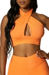 Naked Wardrobe Crossover Halter Crop Top In Orange Peel