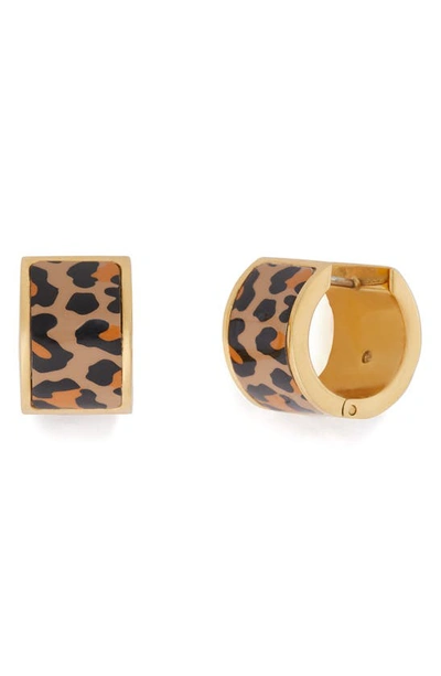 Kate Spade Gold-tone Flower Huggie Hoop Earrings In Leopard