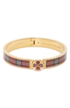 Kate Spade Heartful Hinged Bangle In Foliage Plaid