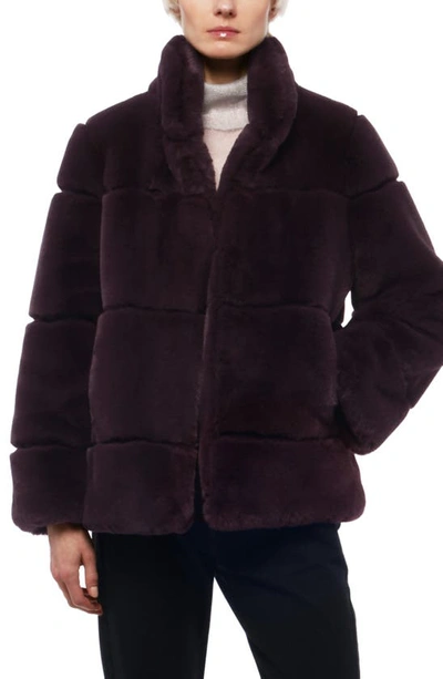 Apparis Skylar Faux Fur Tiered Short Coat In Purple