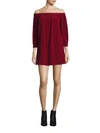 Alice And Olivia Woman Desiree Off-the-shoulder Silk-blend Mini Dress Burgundy In Bordeaux