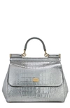 Dolce & Gabbana 'small Miss Sicily' Leather Satchel In Argento