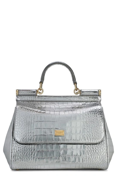 Dolce & Gabbana 'small Miss Sicily' Leather Satchel In Argento