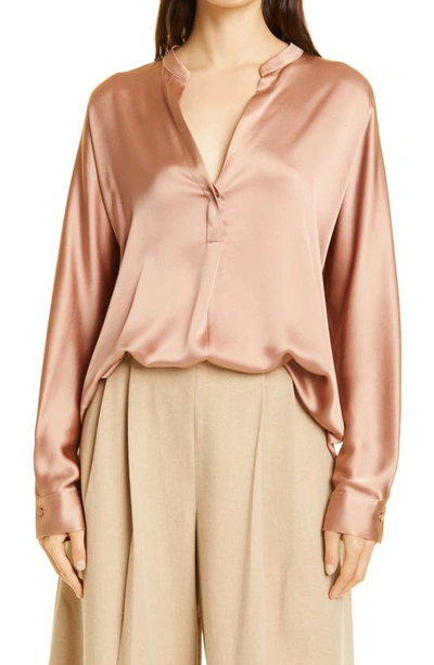 Vince Band-collar Silk Blouse In Blush Cream