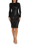 DRESS THE POPULATION EMERY LONG SLEEVE SEQUIN COCKTAIL MIDI DRESS,DDR147-K527