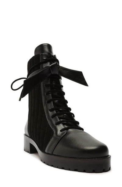 Alexandre Birman Clarita Quilted Suede And Leather Combat Boots In Black