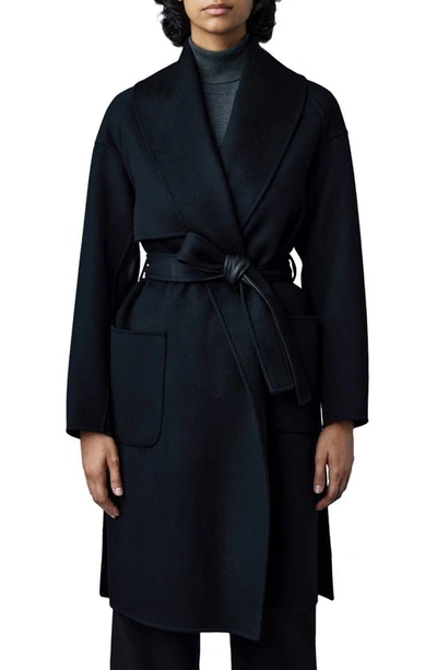 Mackage Thalia Double Face Tie Waist Wool Coat In Black
