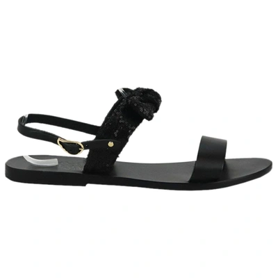 Pre-owned Ancient Greek Sandals Leather Flats In Black