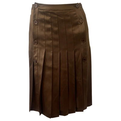 Pre-owned Valentino By Mario Valentino Silk Mid-length Skirt In Brown