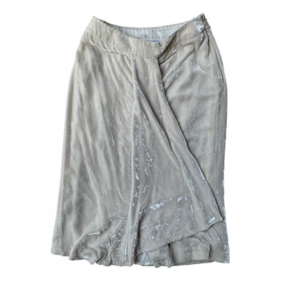 Pre-owned Max Mara Velvet Mid-length Skirt In Ecru