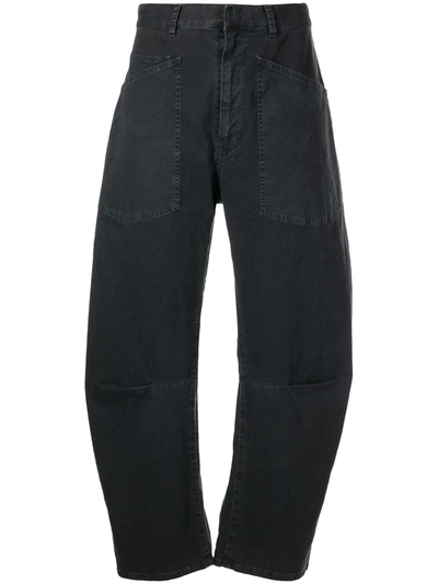 Nili Lotan Shon Cotton-blend Twill Barrel-leg Pants In Black