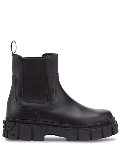 Fendi Leather Lug-sole Chelsea Booties In Black