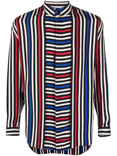 Saint Laurent Striped Polkadot-jacquard Silk Shirt In Multicolor