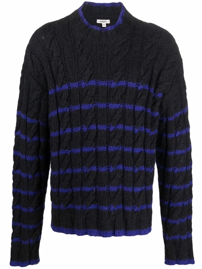 Phipps Striped Cable Knit Jumper In Black