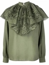 ETRO RUCHED FLORAL-EMBROIDERY BLOUSE