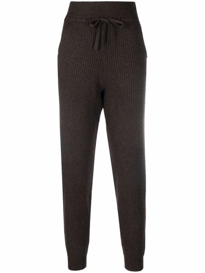 Rag & Bone High-waisted Ribbed Cashmere Trackpants In Dark Brown