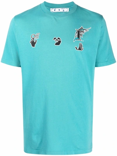Off-white X Mlb Florida Marlins Logo-print T-shirt In Lake Blue,black