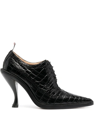 Thom Browne Crocodile-effect Longwing Brogues With Sculpted Heel In Black