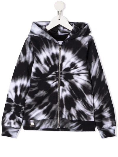 Philipp Plein Junior Kids' Tie-dye Cotton Hoodie In Black