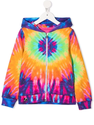 Philipp Plein Junior Kids' Tie-dye Cotton Hoodie In Green