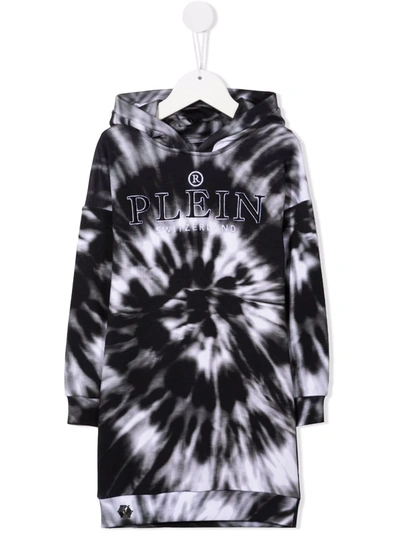 Philipp Plein Junior Kids' Tie-dye Hooded Dress In Black