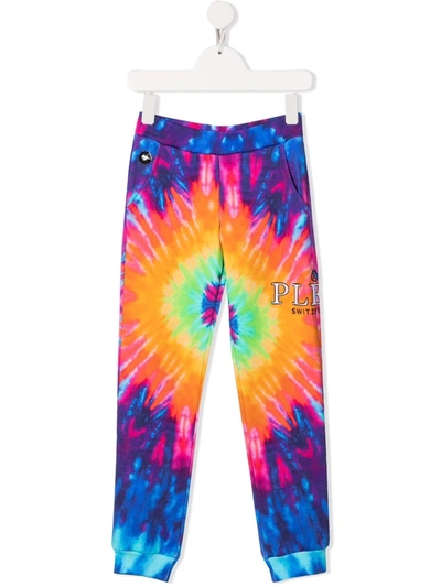 Philipp Plein Junior Kids' Tie Dye-print Track Pants In Purple