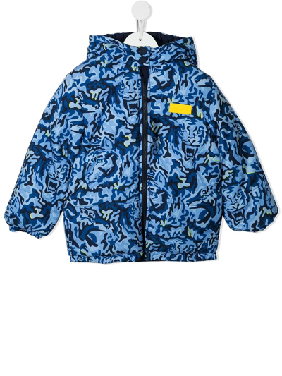 Kenzo Kids' Camouflage-print Reversible Puffer Coat In Navy