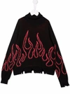 Vision Of Super Distressed Flame-trim Rollneck Sweater In Black