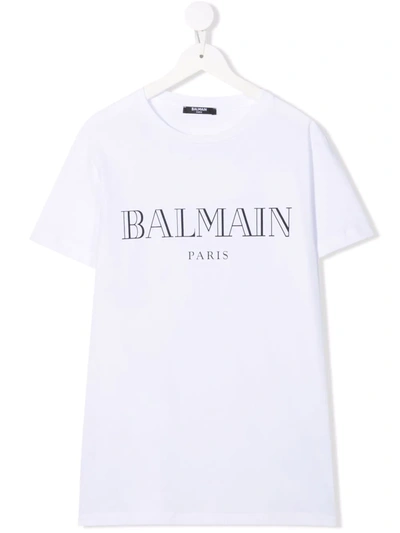 Balmain Teen Logo-print T-shirt In White