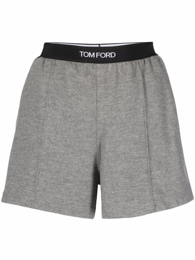 Tom Ford Logo-waistband Cashmere Shorts In Grey