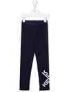 Kenzo Logo-print Stretch-cotton Leggings In Blue