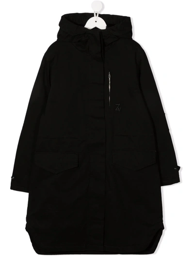 Zadig & Voltaire Teen Hooded Parka Coat In Black