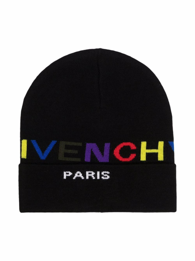 Givenchy Logo嵌花针织套头帽 In Black