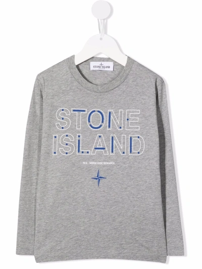 Stone Island Junior Kids' Logo-print Cotton T-shirt In Grey