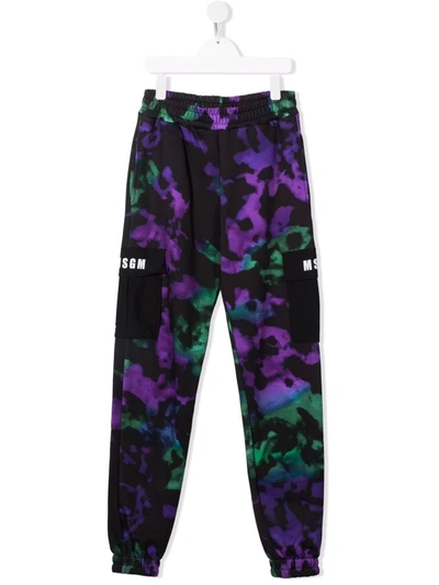 Msgm Teen Tie Dye Print Track Trousers In Black