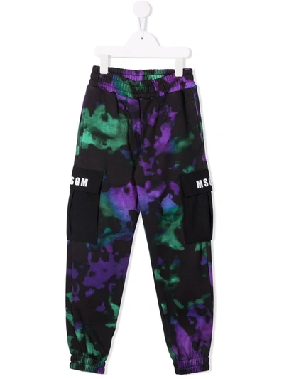 Msgm Kids Black Tie-dye Cargo Lounge Pants