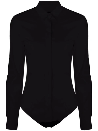 Les Hommes Mock-neck Long-sleeve Bodysuit In Black