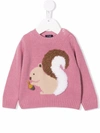 Il Gufo Embroidered Squirrel Knitted Jumper In Pink
